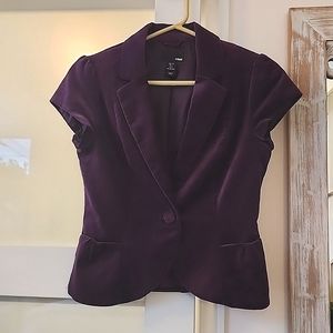 H&M purple velvet short sleeve blazer